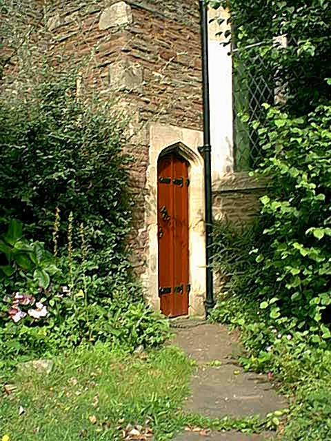 The newly-repainted door to the tower steps at St James, Mangotsfield.