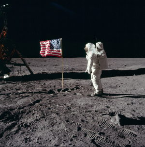 Buzz Aldrin saluting the flag of the USA on the Moon